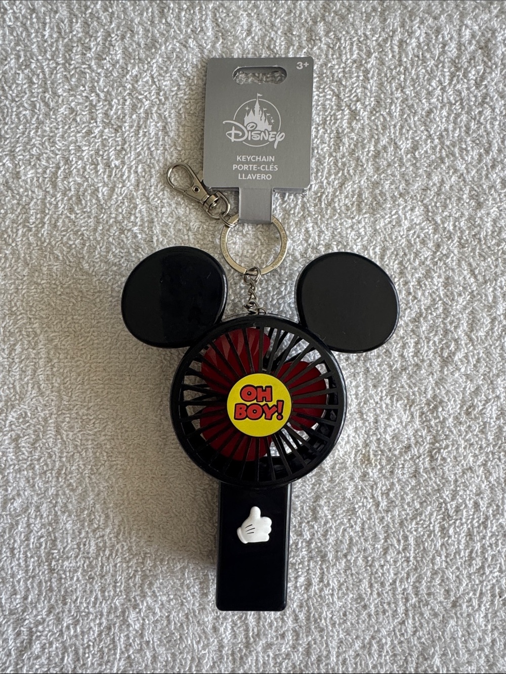 Disney Mickey Ear Handheld Fan Keychain - Black with Red Accent